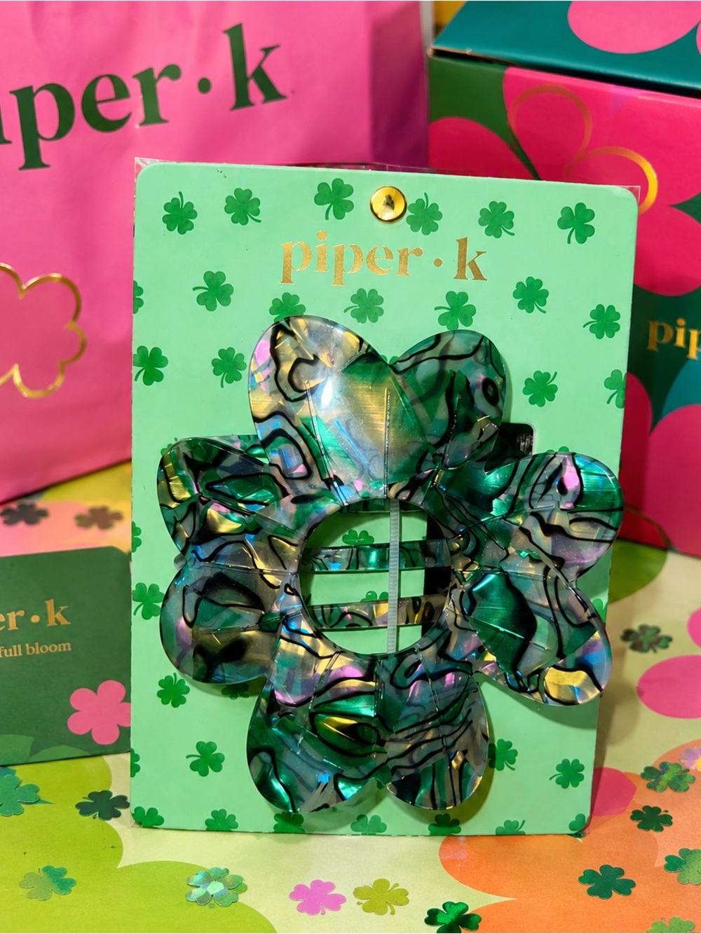 🍀 VIRAL Piper K Multicolored Shamrock Hair Claw Clip ✨
